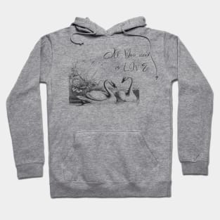 Swans Vintage Wildlife Illustration with Text Hoodie